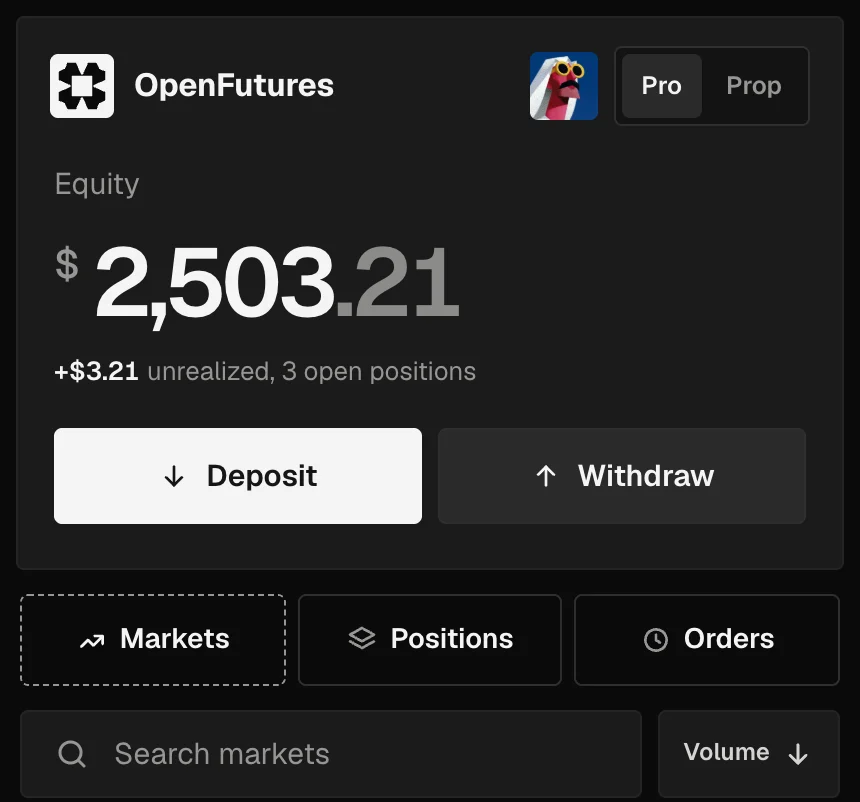 Account equity with deposit and withdraw in the OpenFutures app